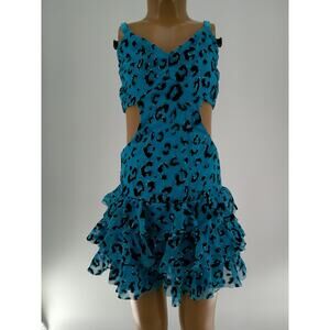 Dance Costume Kelle Medium Child Turquoise Jazz Larin Leopard Glitter Cut Out